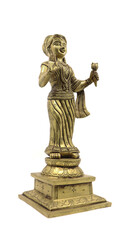 indian golden statue of a woman in traditional clothing isolated in a white background