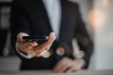 Business technology concept.Work using  typing smart phone ai technology, planning ideas investors internet searching, ideas connecting people.