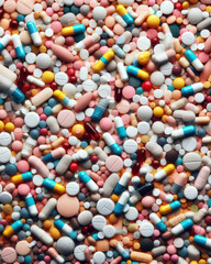 Fototapeta na wymiar medical background image of hundreds of pills tablets and capsules