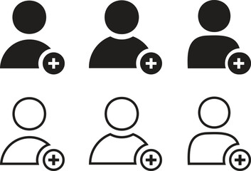 Add new user icon vector male person profile avatar with plus symbol, Add user profile icon. 