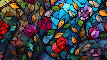 Fototapeta na wymiar Colorful stained glass-style art wallpaper background illustration