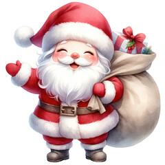 Cute santa slaus with a gift isolated.