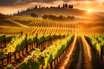 ripe grapes in vineyard at sunset tuscany italy- - obrazy, fototapety, plakaty