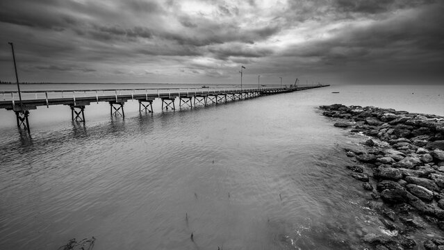 Long Jetty at Beachport in black and white