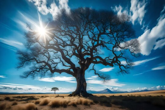 a lone tree with blue sky in the background beautiful nature image-