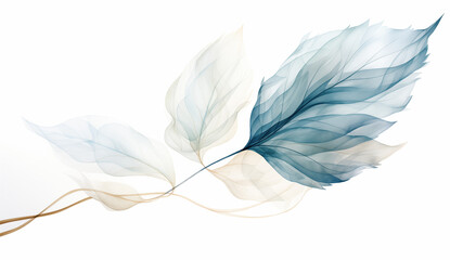 Delicate background with transparent leaves, watercolor illustration