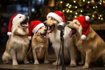 dog group singing christmas carols