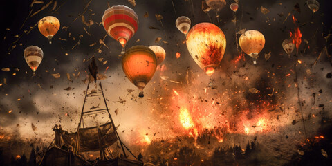 An airship crash, dirigible, blimp