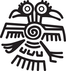 Ancient ethnic Aztec Mayan, black bird tattoo with two heads on white background