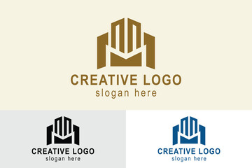 real estate logo. letter m with building. simple logo design editable.