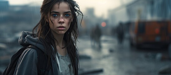 Teenage girl in a dystopian future - obrazy, fototapety, plakaty