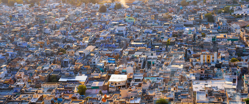Areal panoramic view of the historic Chittorgarh city, India. Rajasthan.