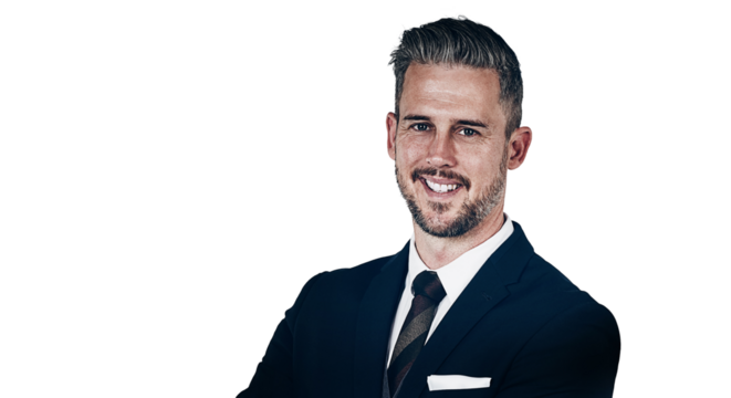 Portrait, smile and business with man, corporate and employee isolated on a transparent background. Face, person and model with confidence, happiness and professional with png, agent and entrepreneur
