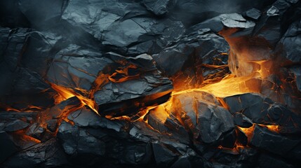 The untamed power of nature erupts from the fiery depths of a rock, igniting flames that dance like a bonfire and leaving a trail of ash in its wake