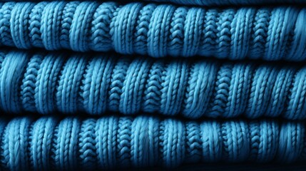A vibrant pile of cobalt knitwear cascades like a river of intertwined fibers, evoking a sense of cozy comfort and timeless style