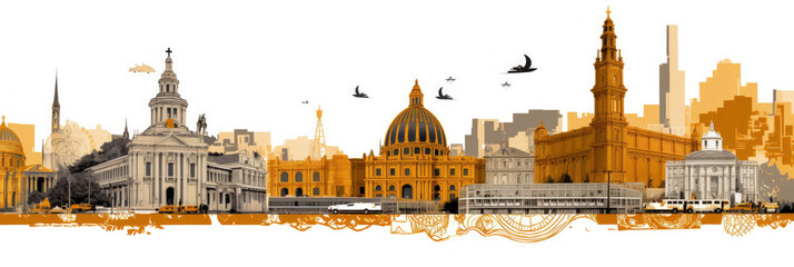 Obraz premium Cape Town city panorama, urban landscape with modern buildings. Business travel and travelling of landmarks. Illustration, web background. Skyscraper silhouette. South Africa