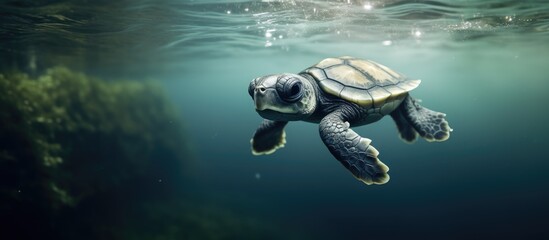 Obraz premium Water-dwelling infant turtle.