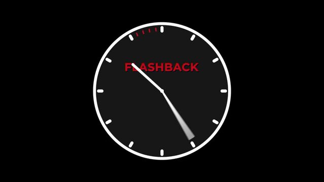 Round clock spinning back isolated on solid black background, time running backwards flashback concept. Alpha channel included.