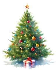Fototapeta na wymiar Watercolor Christmas tree, white background, transparent background
