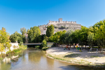 Pe&ntilde;afiel, Spain - October 12, 2023: views of the Pe?afiel castle from different areas of the town of Pe&ntilde;afiel in the province of Valladolid, Spain