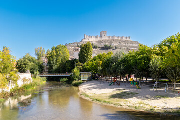 Peñafiel, Spain - October 12, 2023: views of the Pe?afiel castle from different areas of the town...