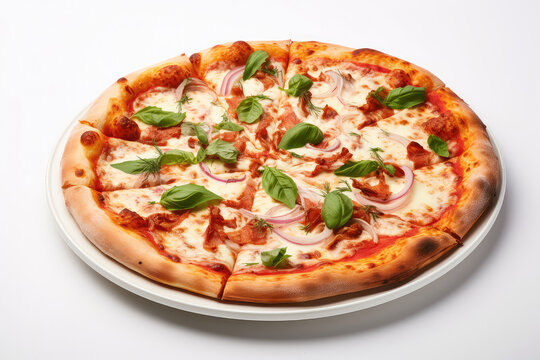 Perfect pizza on white plate isolated on solid background