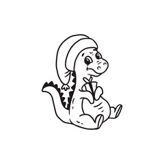 Cute cartoon dragon with Santa Hat, 2024, Happy Chinese new year. Doodle style. Christmas card
