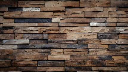 Wooden tile with stone wall background. Generative AI.