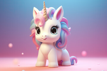 3d cute baby unicorn with pink and blue background