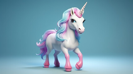3d cute baby unicorn with pink and blue background