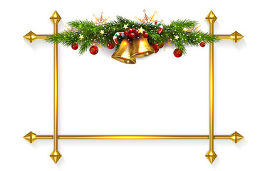 Christmas design element, Christmas tree garland isolated from golden frame.