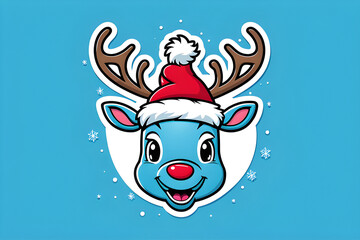 blue rudolph with red hat. generative AI