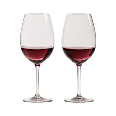 Two wine transparent glass on white background. Equally filled.