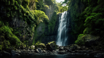 Fototapeta na wymiar Waterfall in the Jungle. Generative Ai