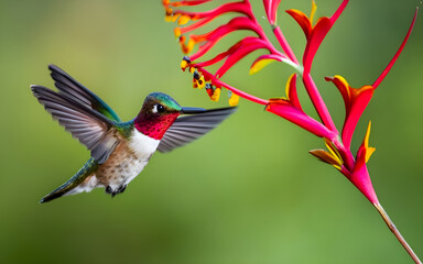 Enchanting Ballet of Hummingbirds Amidst Tropical Blossoms