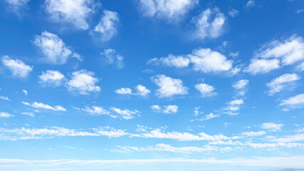 夏の青空にまだらに浮かぶふわふわの雲模様