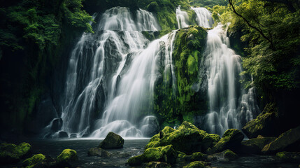 Obraz premium Waterfall in the Jungle. Generative Ai