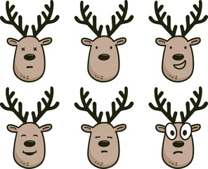 set of Christmas deer head cartoon illustration