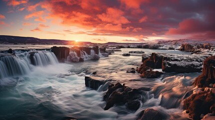 Obraz premium Sunset over tranquil waters. Generative AI