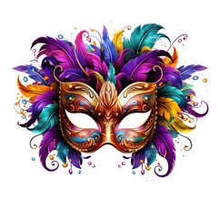 Festive Grouping of mardi gras, venetian or carnivale mask on white background.