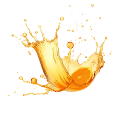 Abwaschbare Fototapete Citrus or orange juice realistic splash in a transparent glass on white background © PNGstock