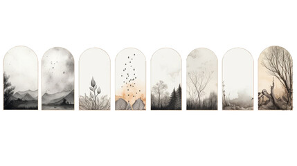 寂しい雰囲気のアーチ型カードデザイン8種類 - obrazy, fototapety, plakaty