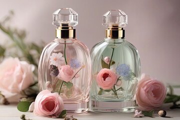 Obraz na płótnie Canvas stylish transparent glass perfume bottles Stylish parfume banner