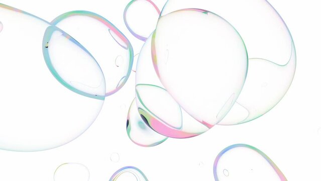 Water bubble element animation. Movement of air bubbles and pastel color on white background. Animation Seamless loop, 3d render.	