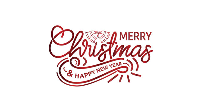 Merry Christmas and Happy New Year text vector illustration in red shiny.  Handwritten modern calligraphy text. Great for celebrations, events, and festivlas. 
