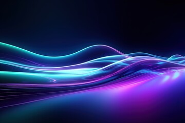 illustration of abstract background of futuristic corridor with purple and blue neon lights wave speed light