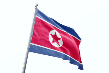 North Korea flag waving isolated on white background