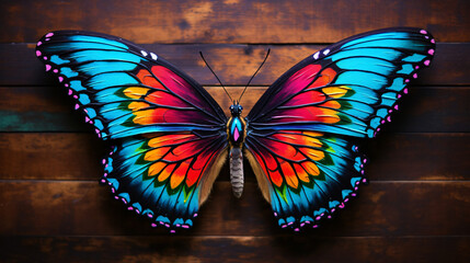 Colorful painted butterfly with wings spread out fly