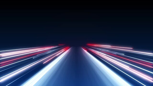 Speed way Light red and white and stripes moving fast.Technology and science background.