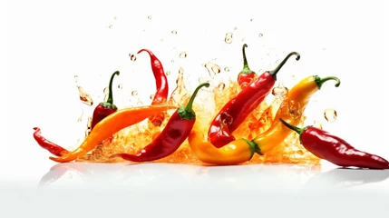 Fotobehang chilli pepper in flames on white background Ai Generative © Abonti